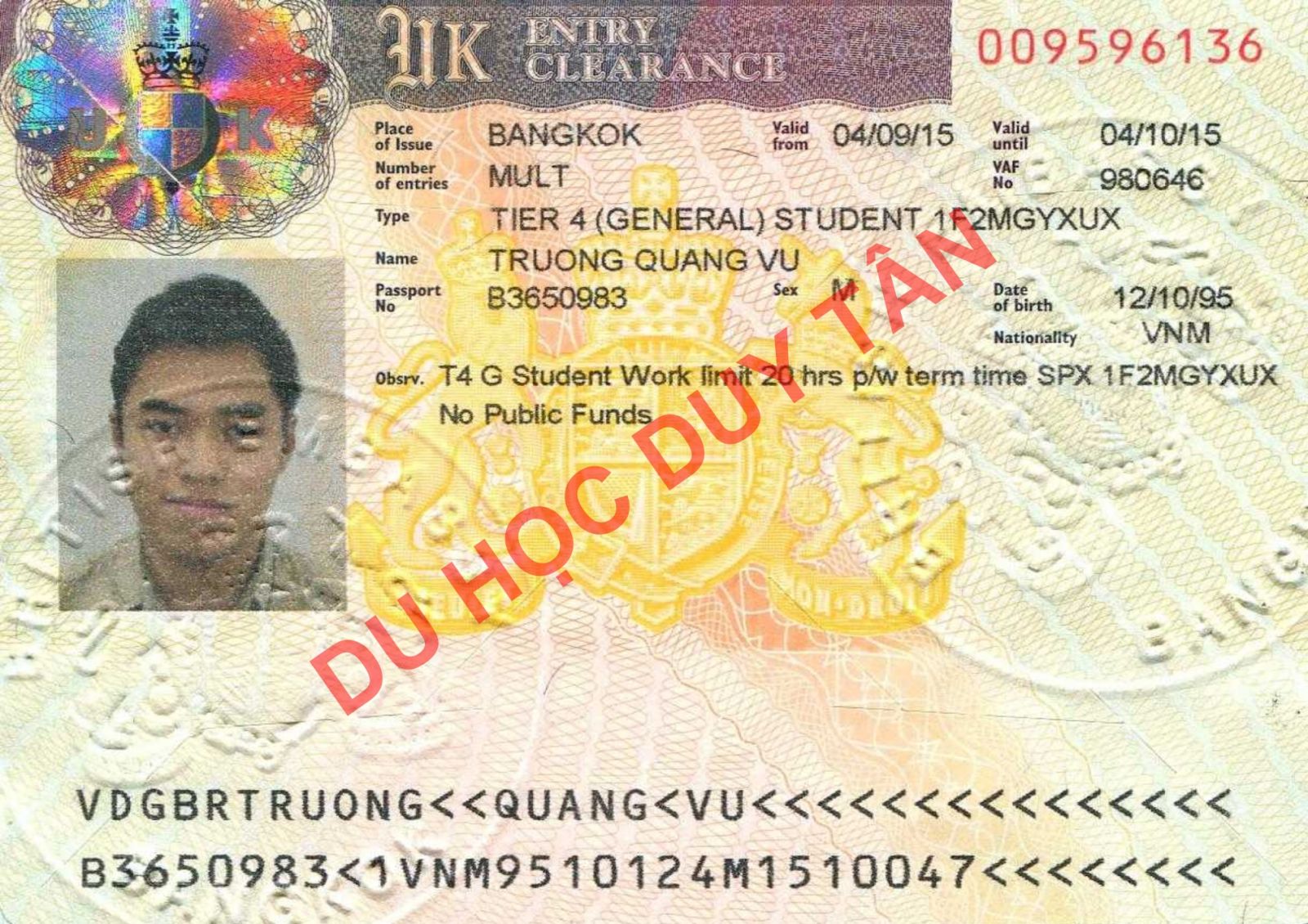 Du học Anh - Chúc Mừng Trương Quang Vũ đã đậu visa du học Anh!